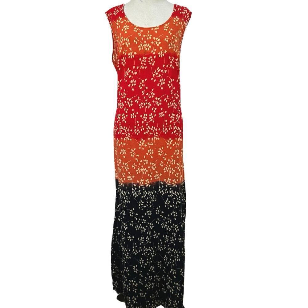 Rosey Tomato Vintage Maxi Dress Colorblock Floral Boho Red Women 16